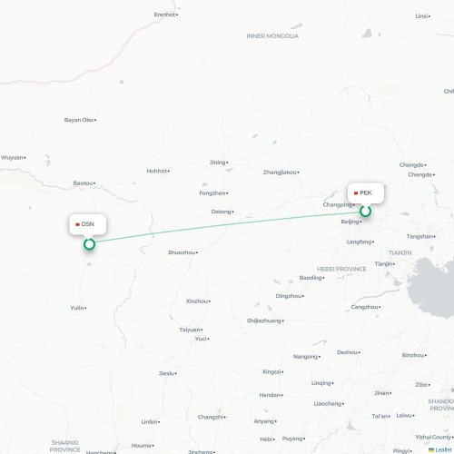 Mapa de vuelo directo Pekín - Ordos City