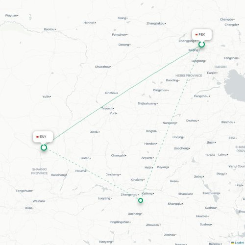 Mapa lotu bezpośredniego Pekin – Yan’an