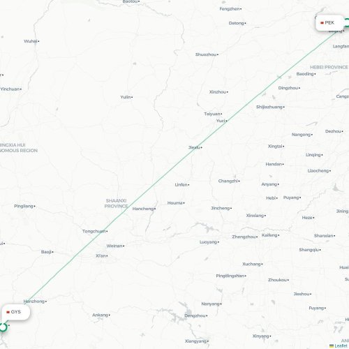 Mapa de vuelo directo Pekín - Guangyuan
