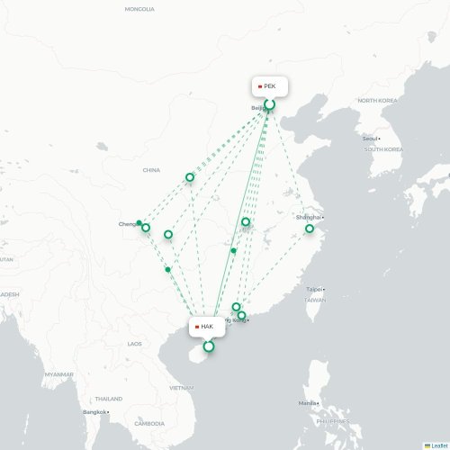 Mapa lotu bezpośredniego Pekin – Haikou