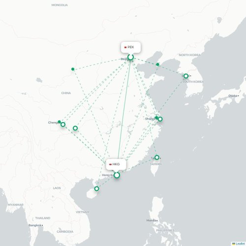 Mapa de vuelo directo Pekín - Hong Kong