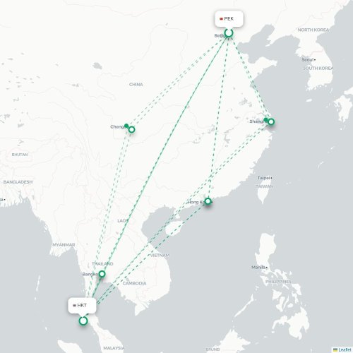 Mapa lotu bezpośredniego Pekin – Phuket