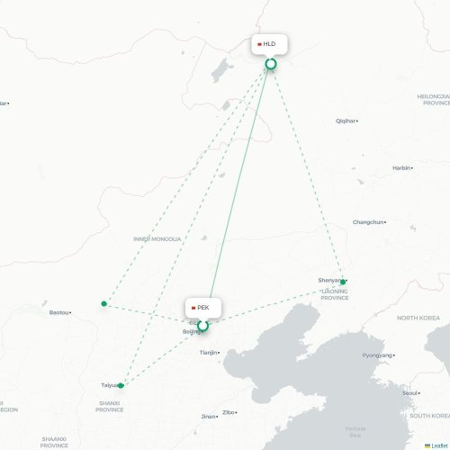 Mapa lotu bezpośredniego Pekin – Hulunbuir