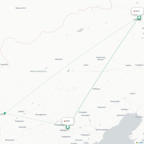 Mapa de vuelo directo Pekín - Hinggan