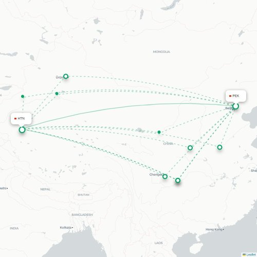 Mapa de vuelo directo Pekín - Ciudad de Jotán