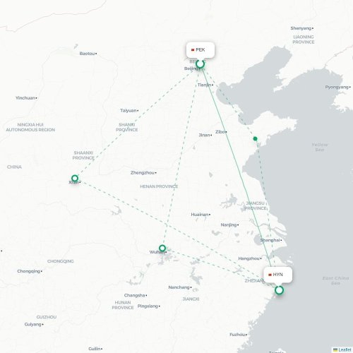 Mapa lotu bezpośredniego Pekin – Taizhou