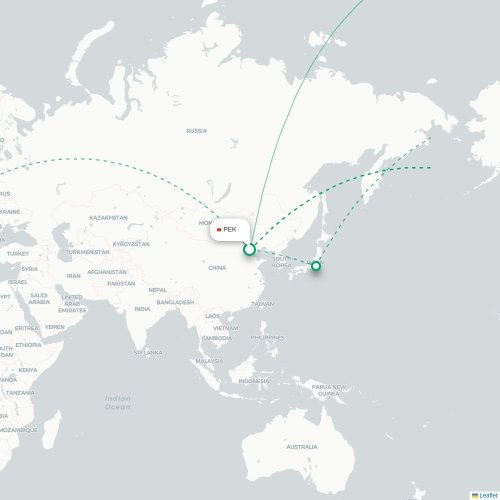 Peking - Washington karta över direktflyg