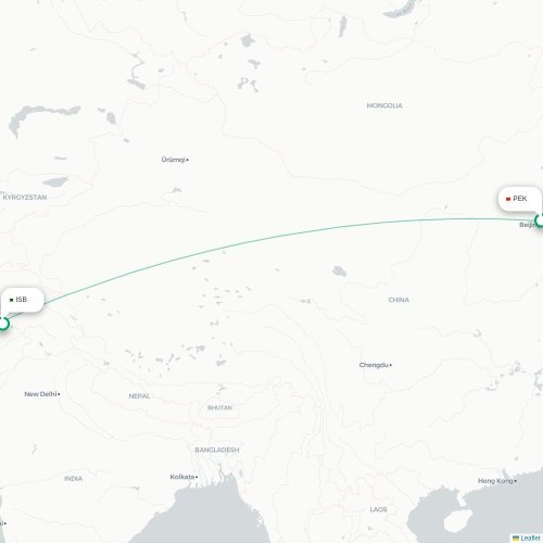 Mapa de vuelo directo Pekín - Islamabad