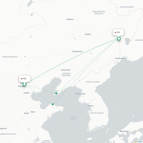 Mapa lotu bezpośredniego Pekin – Jixi