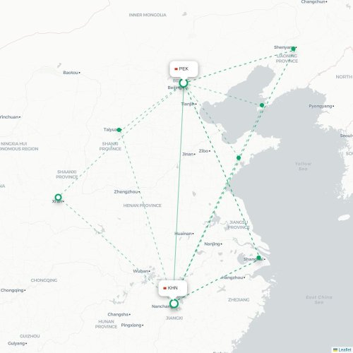 Mapa lotu bezpośredniego Pekin – Nanchang