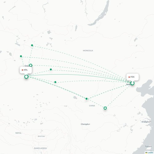 Mapa lotu bezpośredniego Pekin – Bayingolin