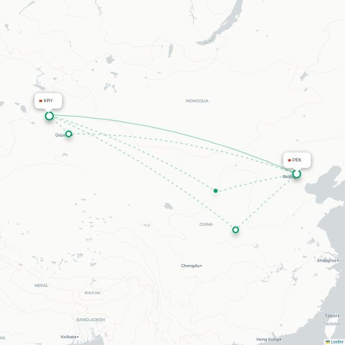 Mapa lotu bezpośredniego Pekin – Karamay