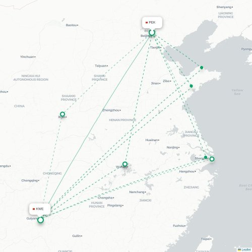 Peking - Guiyang kaart van rechtstreekse vlucht
