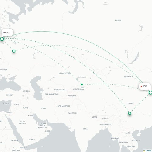 Mapa de vuelo directo Pekín - San Petersburgo