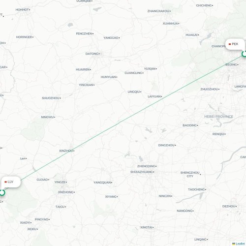 Mapa lotu bezpośredniego Pekin – Lüliang