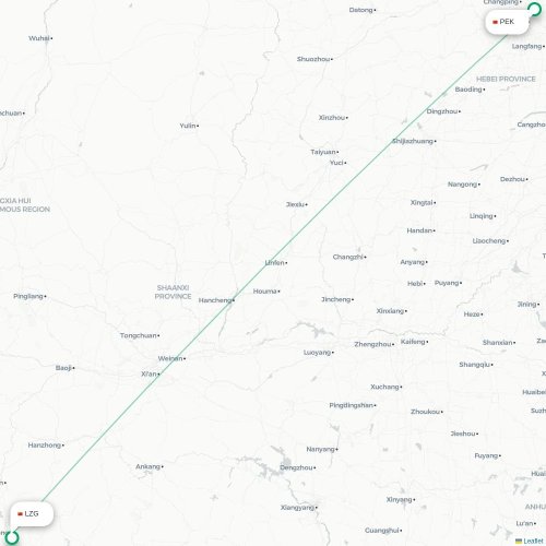 Peking - Langzhong karta över direktflyg