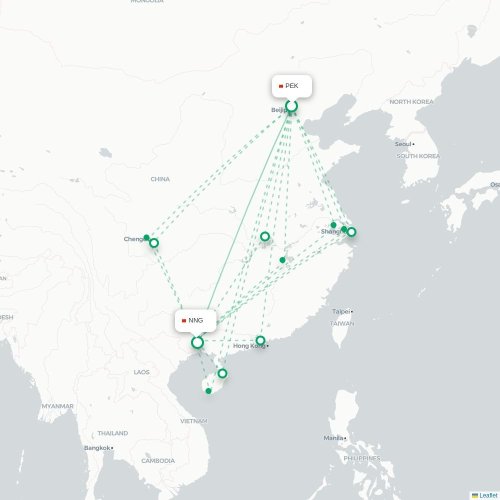 Mapa lotu bezpośredniego Pekin – Nanning