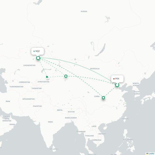 Peking - Tselinograd karta över direktflyg