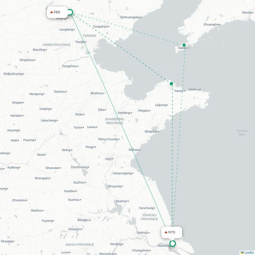 Mapa lotu bezpośredniego Pekin – Nantong
