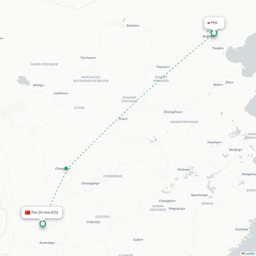 Mapa lotu bezpośredniego Pekin – Panzhihua