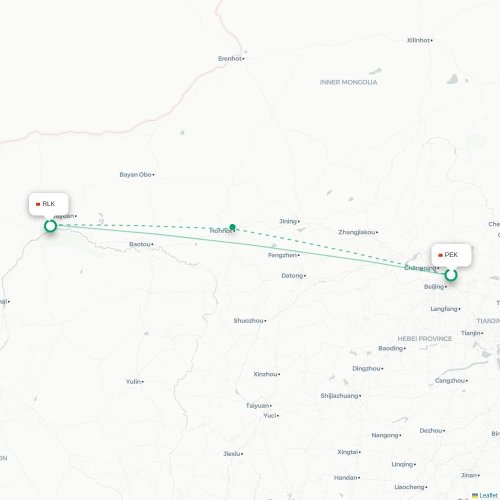 Mapa lotu bezpośredniego Pekin – Bayan Nur