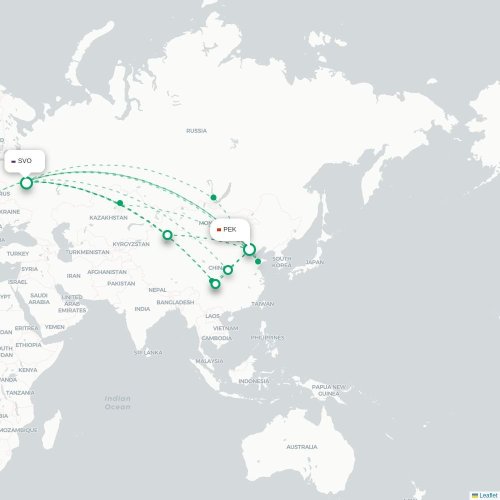 Mapa lotu bezpośredniego Pekin – Moskwa