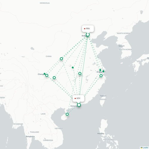 Mapa lotu bezpośredniego Pekin – Shenzhen