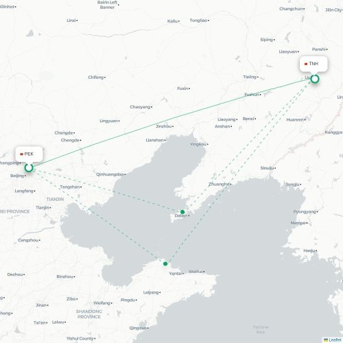 Mapa de vuelo directo Pekín - Tonghua
