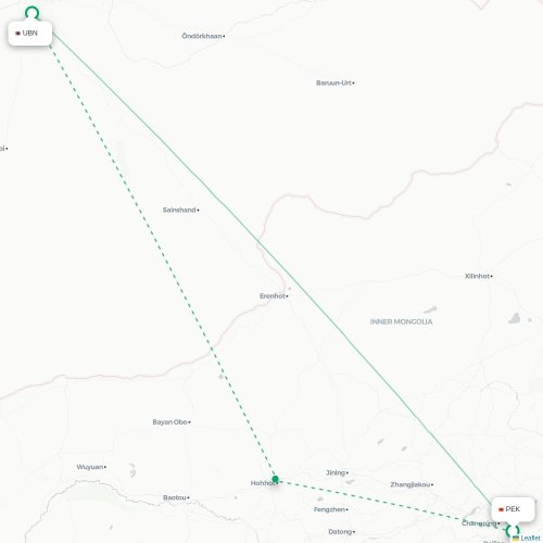 Mapa lotu bezpośredniego Pekin – Ułan Bator