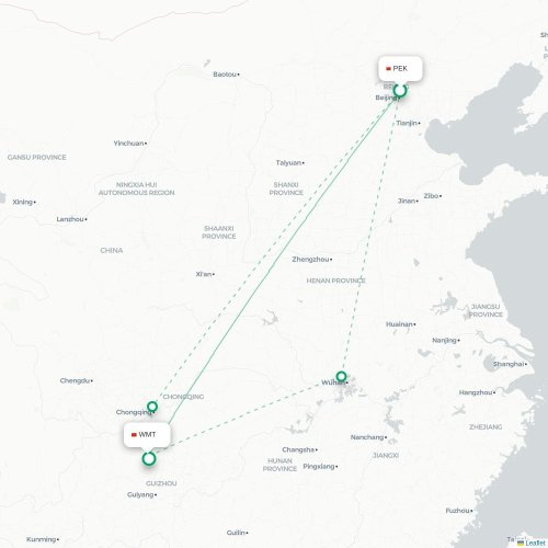 Mapa lotu bezpośredniego Pekin – Zunyi