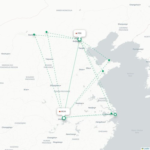 Mapa lotu bezpośredniego Pekin – Wuhan