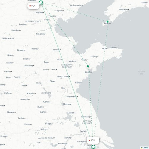 Mapa lotu bezpośredniego Pekin – Wuxi