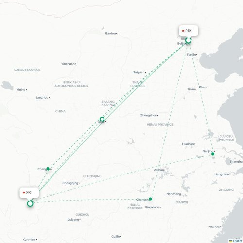 Mapa lotu bezpośredniego Pekin – Liangshan