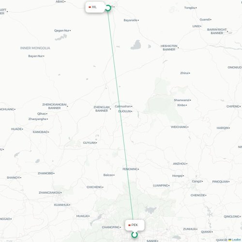 Mapa lotu bezpośredniego Pekin – Xilinhot