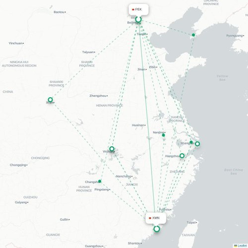 Mapa lotu bezpośredniego Pekin – Xiamen