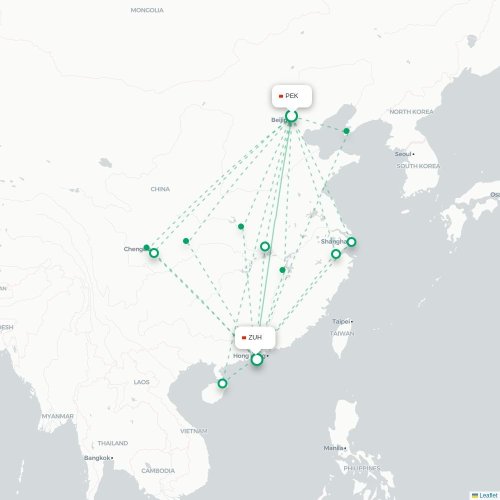 Mapa lotu bezpośredniego Pekin – Zhuhai
