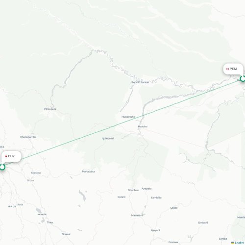 Puerto Maldonado - Cuzco karta över direktflyg