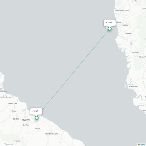 Mapa lotu bezpośredniego Penang – Medan