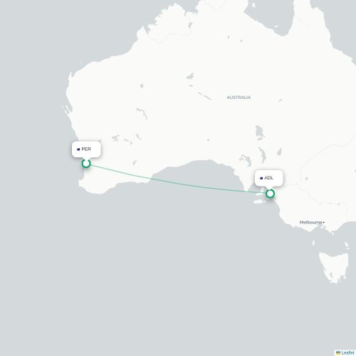 Mapa lotu bezpośredniego Perth Zachodnia – Adelajda Południowa