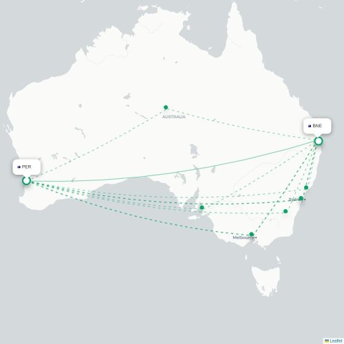 Mapa lotu bezpośredniego Perth Zachodnia – Brisbane