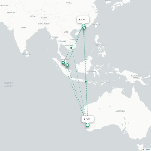 Perth – Kanton suoran lennon kartta