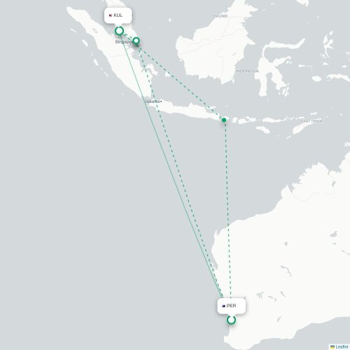 Perth - Kuala Lumpur kaart van rechtstreekse vlucht