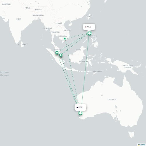 Perth – Manila suoran lennon kartta