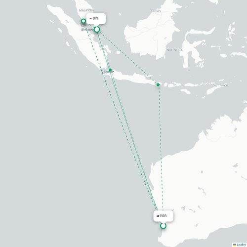 Mapa lotu bezpośredniego Perth Zachodnia – Singapur