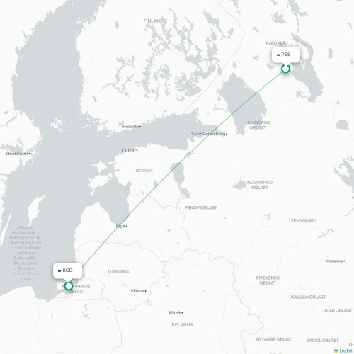 Mapa de vuelo directo Petrozavodsk - Kaliningrado