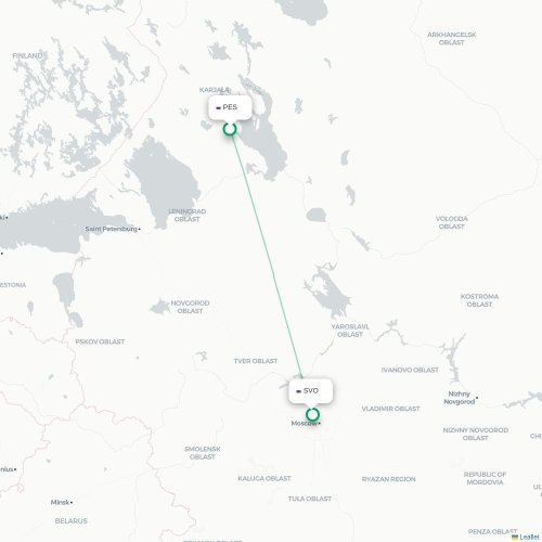 Mapa de vuelo directo Petrozavodsk - Moscú