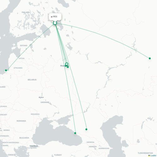 Mapa de vuelo directo Petrozavodsk - Makhachkala