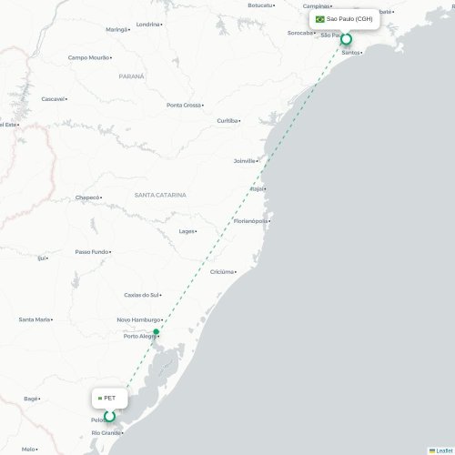 Mapa lotu bezpośredniego Pelotas – São Paulo