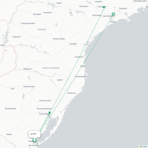 Mapa lotu bezpośredniego Pelotas – São Paulo