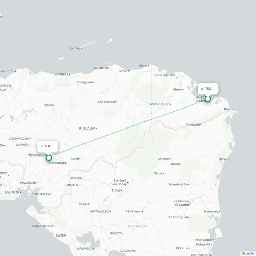 Mapa lotu bezpośredniego Puerto Lempira – Tegucigalpa